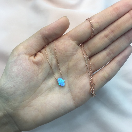 [NCL0520481RDR] Küçük Fatma Eli Açık Mavi Opal Taşlı Rose Kaplama Gümüş Kolye