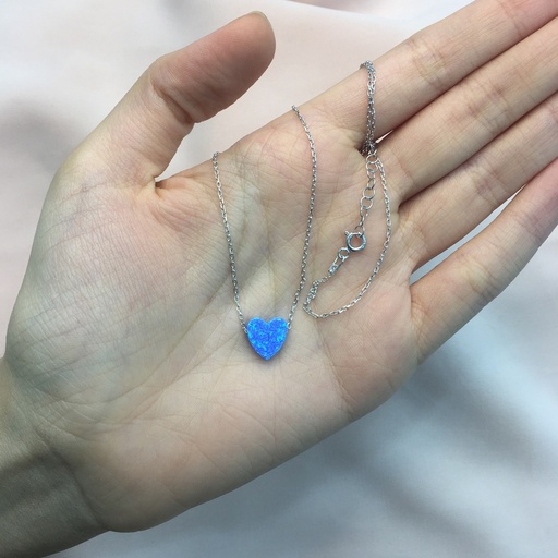 [NCL0520492DR] Kalp Mavi Opal Taşlı Gümüş Kolye